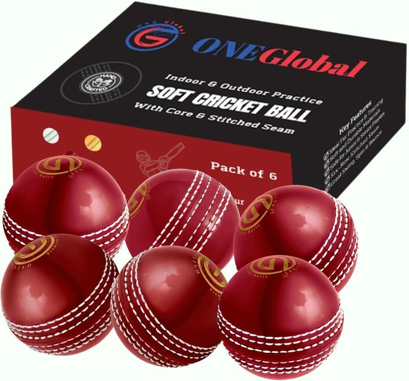 ONEGlobal Soft Rubber Cricket Ball for Practice | Outdoor & Indoor Practice Cricket Ball with Core & Stitched Seam | Realistic Feel, True Bounce & Swing for Practice, Honing Skills & Family Fun - Image 1